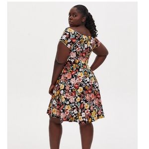 Black floral premium point off shoulder dress